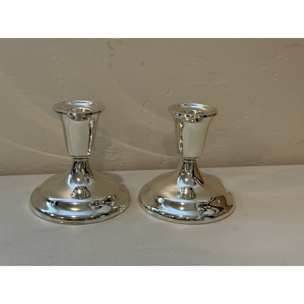 Vintage Silver‎ Plated Taper Candle Holders Pair Mid Century Japan Low Console